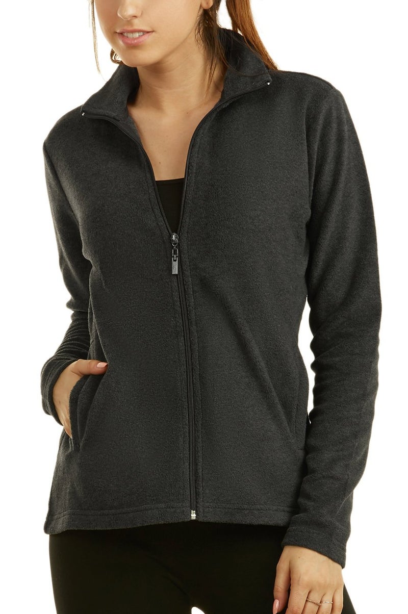 Sofra Women's Polar Fleece Full Zip Up Winter Jacket (XL, Charcoal) - Image 4